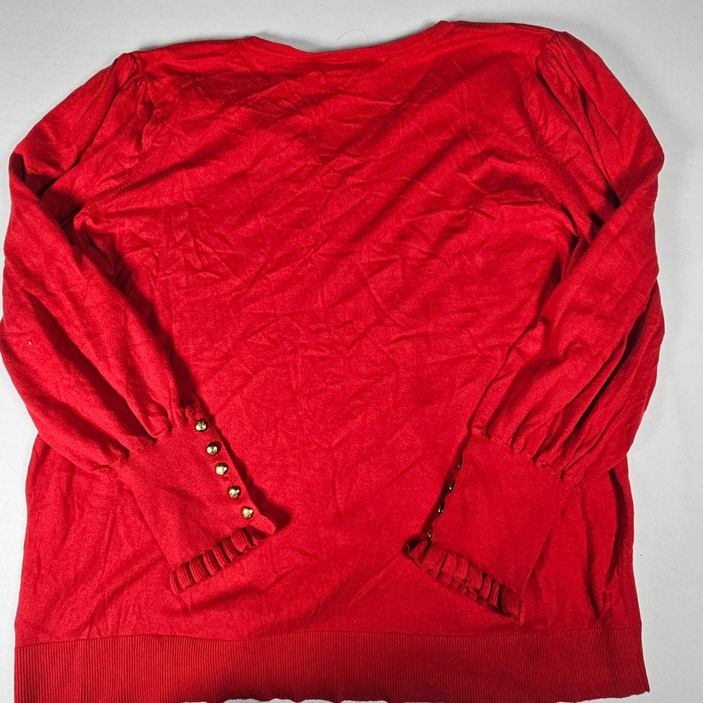 Lauren Ralph Lauren Xmas Red V-Neck Ruffle Cuff Button Sweater 3X 202789914011 - Picture 9 of 10